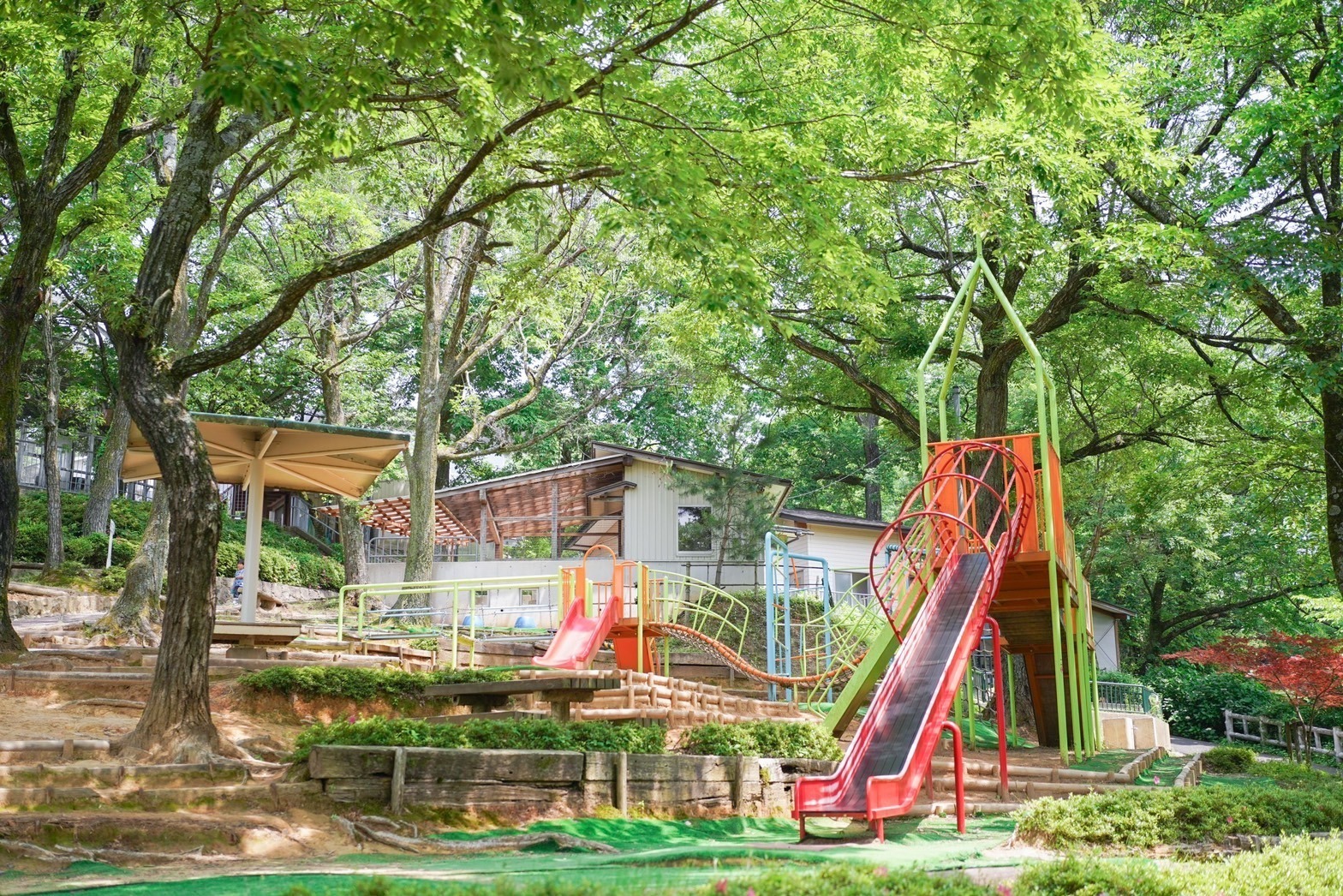 無料で楽しめるミニ動物園ハピジャンとアスレチックが融合した公園「足羽山公園遊園地」